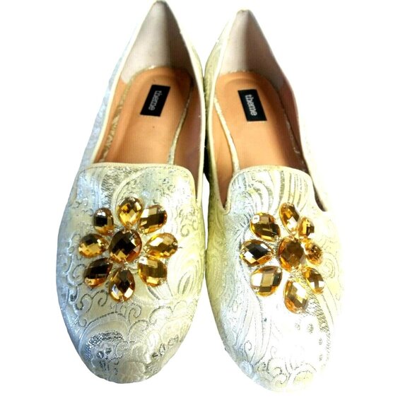 Elegant Slip-On Brocade Flats Slippers Ballet Size 8.5 Embellishment Gold Silver - Picture 4 of 10